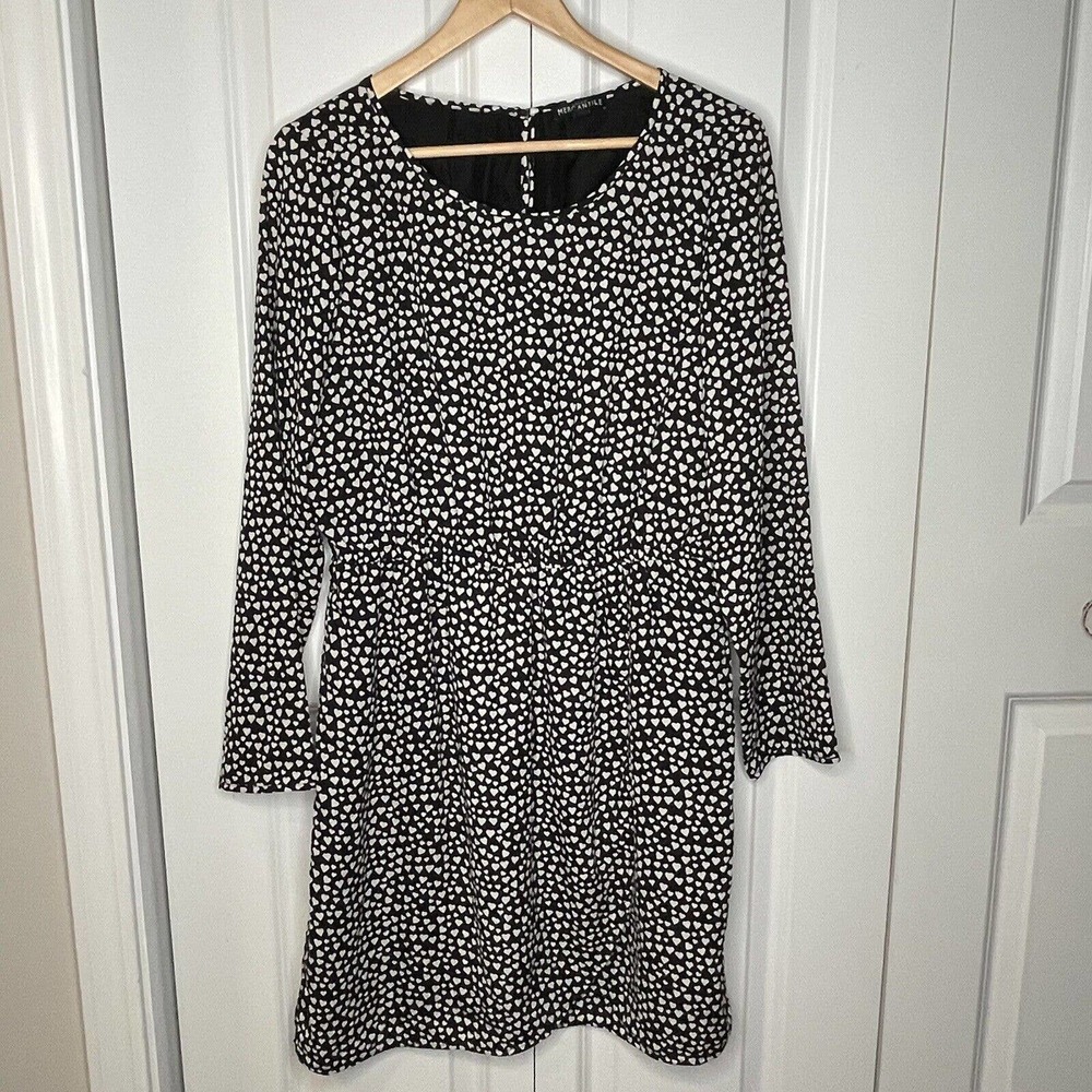 J. Crew Black and White Hearts Long Sleeve Dress
